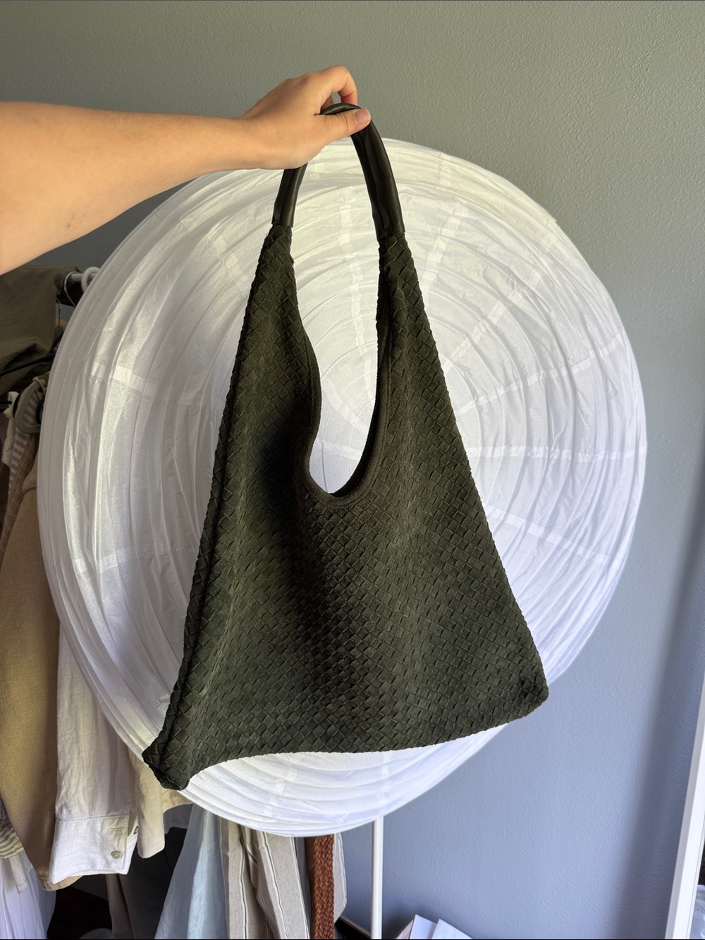 Woven Hobo Shoulder Bag in Deep Olive
